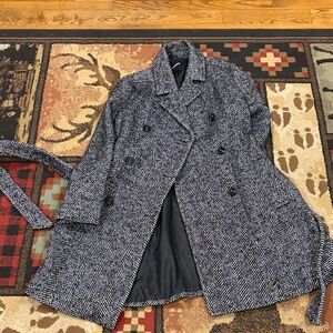 Womens Express long double breasted peacoat with belt